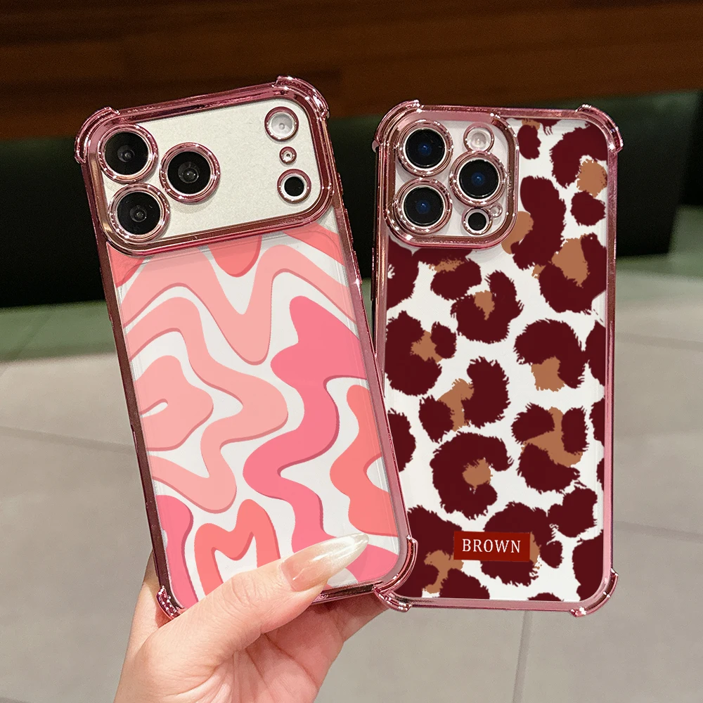 Rosa Leopardenmuster Handyhülle für iPhone 17 Air 16 16e 15 14 Plus 13 12 11 Pro Max X Xs XR 8 Sturzsichere Transparente Schutzhülle