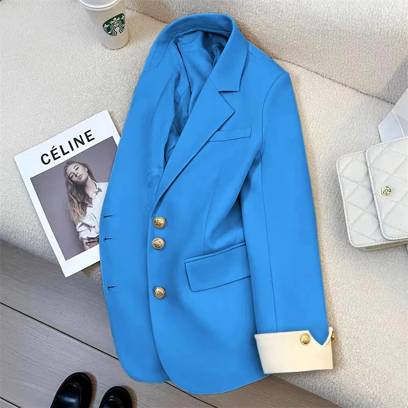 Blazer elegante de peito único para mulheres, jaqueta chique, terno casual, casacos da moda, agasalhos finos para senhora do escritório, outono e inverno