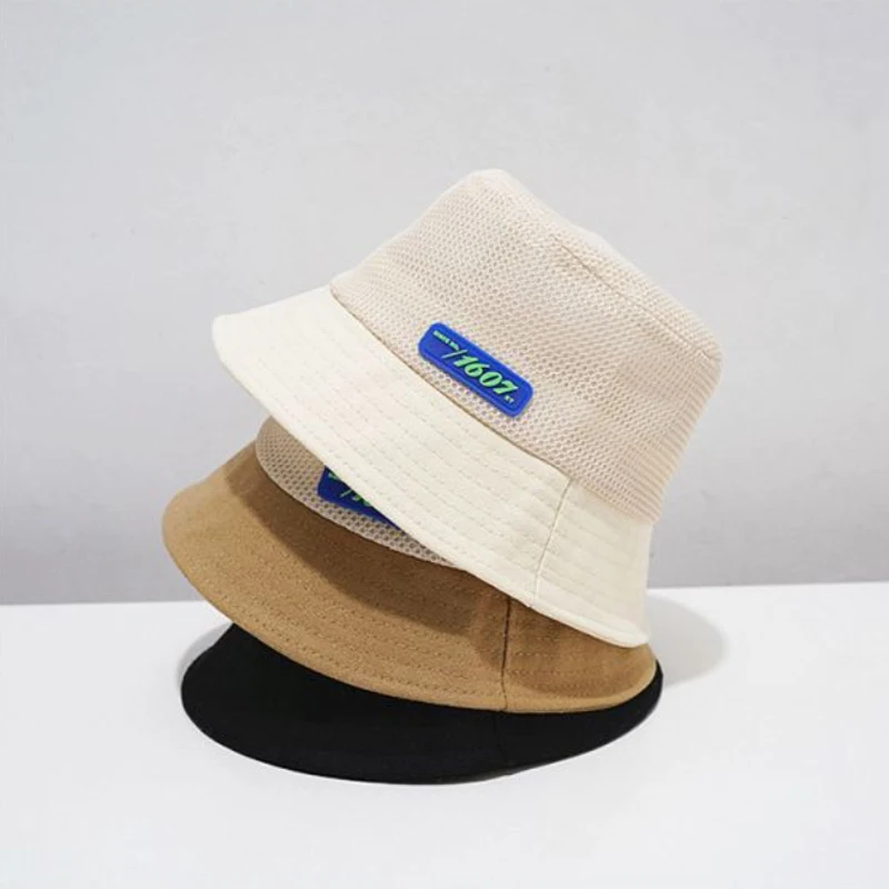 

Summer Mesh Baby Bucket Hat Soft Cotton Wide Brim Toddler Fisherman Cap Adjustable Patchwork Letter Kids Sun Visors