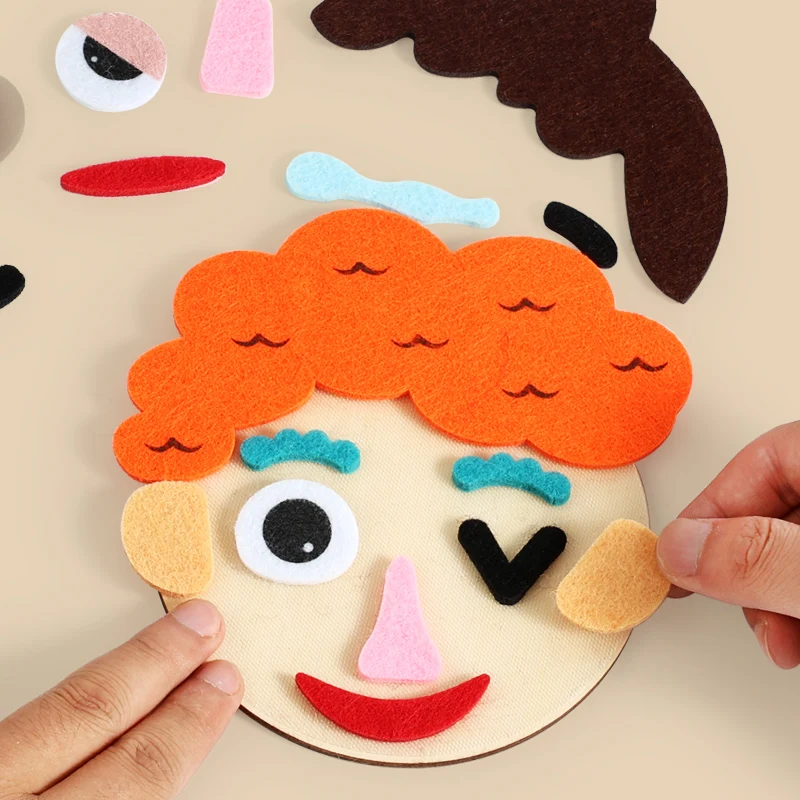 Panno in feltro Cambia espressioni facciali Esercizi Abilità pratica Puzzle in legno Allenamento motorio fine Giocattoli educativi per bambini