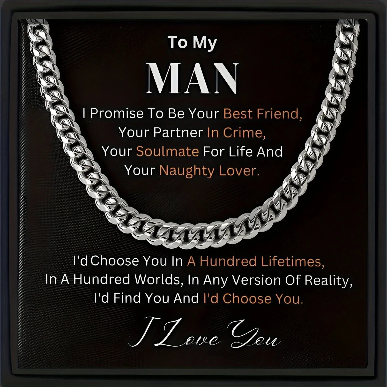 Cuban Chain Promise Necklace To My Man,Birthday Gift Anniversary Gift, Gift For All Holiday,High Quality Six-Faceted Cuban Chain