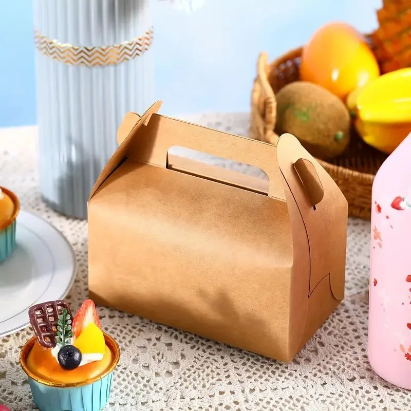 10PCS Portable Paper Cake Box With Handle Foldable Dessert Pastry Gable Box for Birthday Wedding Party Favors