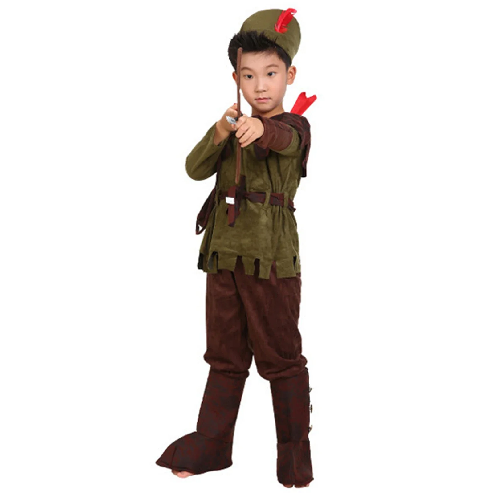 Hunter Cosplay Costume Sets para crianças, Archer Boys Robin Hood, Vestir roupas para o Halloween, Purim, Carnaval, Festa, Show de Palco