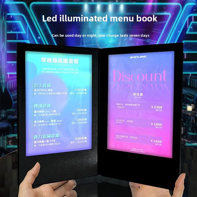 Luminous LED Menu Book Bar Nightclub Drink List Price Display Board KTV Restaurant High-end Electronic Menu