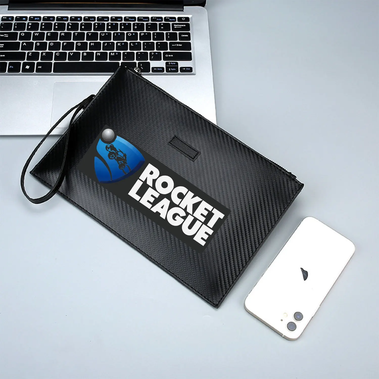 Palla per auto scudo blu Gioco Rocket League Elegante borsa da uomo in PU stampata Alla moda e pratica per il trasporto quotidiano