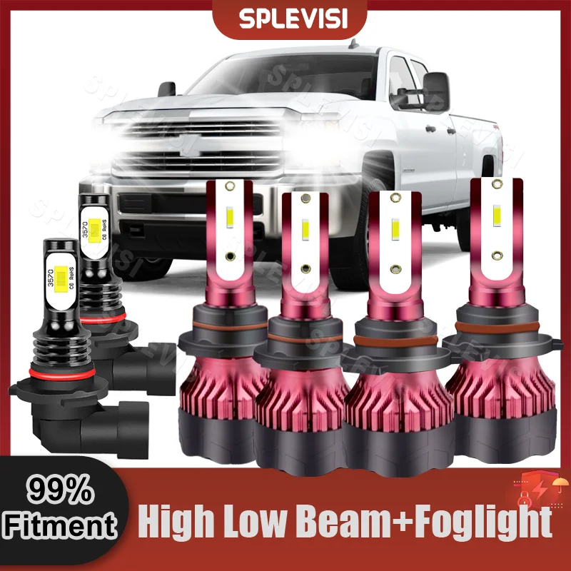 

48000LM LED High Low Beam 9005+9006 Foglight H10 Bulbs Conversion Kit For Chevrolet Silverado 3500 2003 2004 2005 2006 XID White