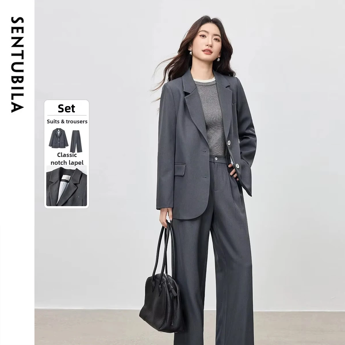 

SENTUBILA Women's Blazer Set 2025 Autumn Split Hem Blazer & Zipper Front Trousers Office Commuter Simple Female Outfit 153ZE2168