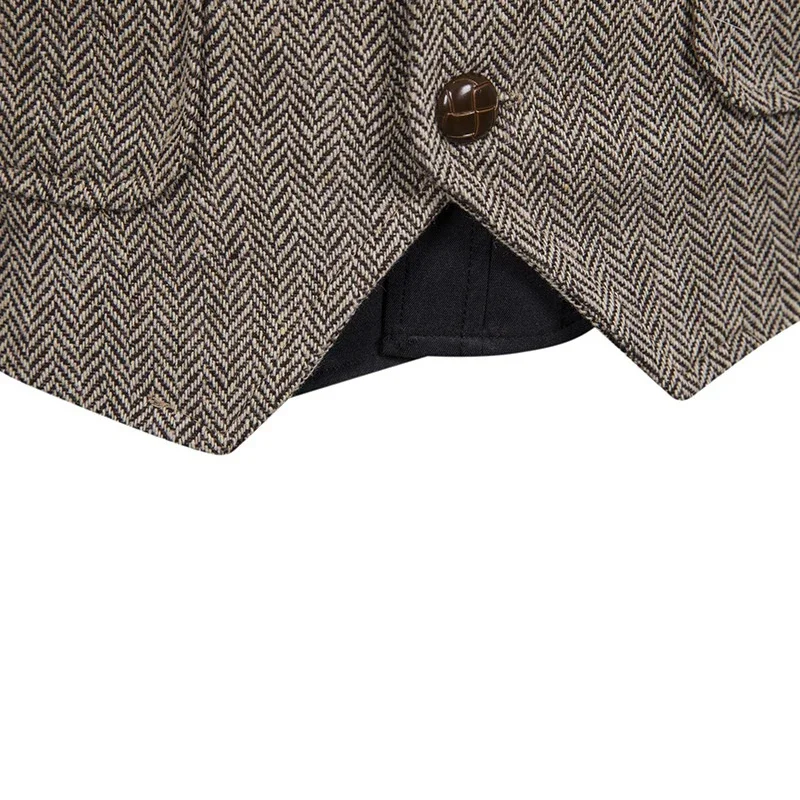 Men\'s Suit Vest Brown Wool Tweed Business Waistcoat Jacket Casual Slim Fit Gilet Homme Vests For Groosmen Man Wedding