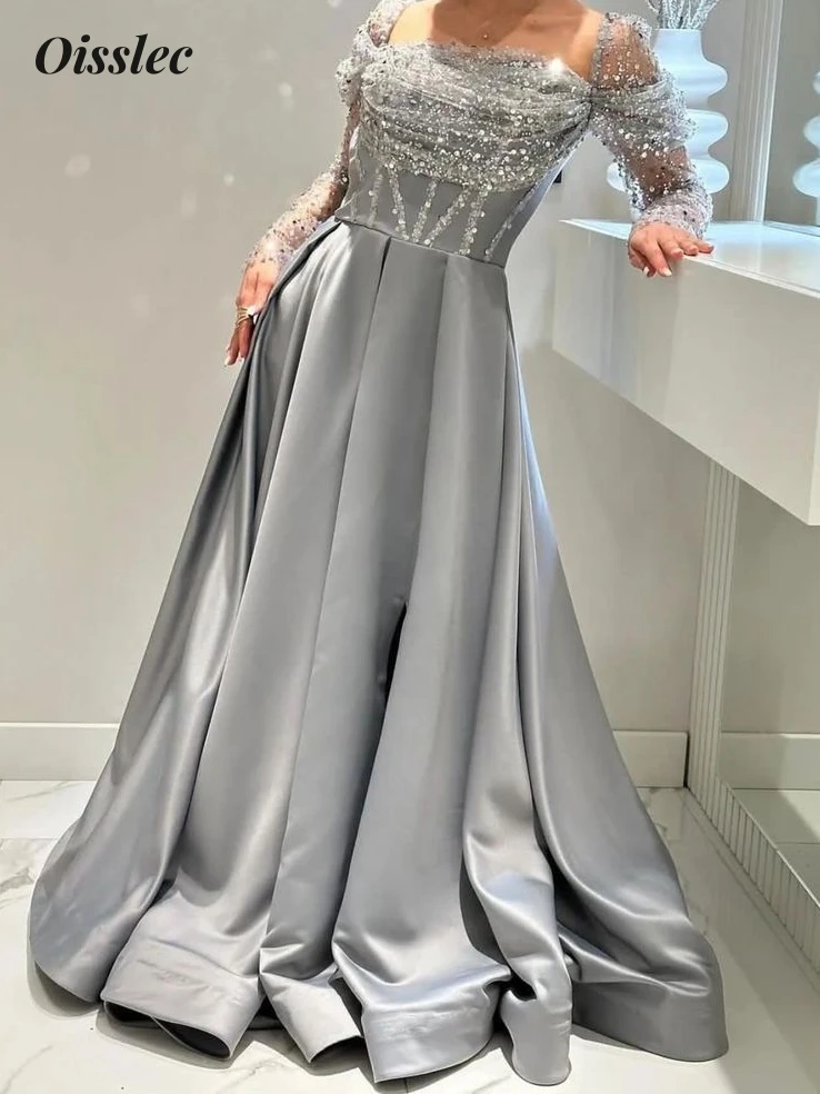 Oisslec Dress Elegant Vintage Sweet Silver Sequins Square Collar A-Line Customize Formal Occasion Prom Dress Evening Party Gowns