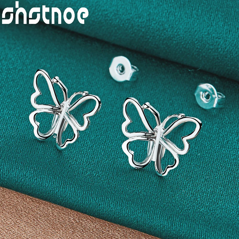 

SHSTONE 925 Sterling Silver 11*11mm Butterfly Shape Stud Earrings Fashion Jewelry For Women Bridal Wedding Engagement Birthday