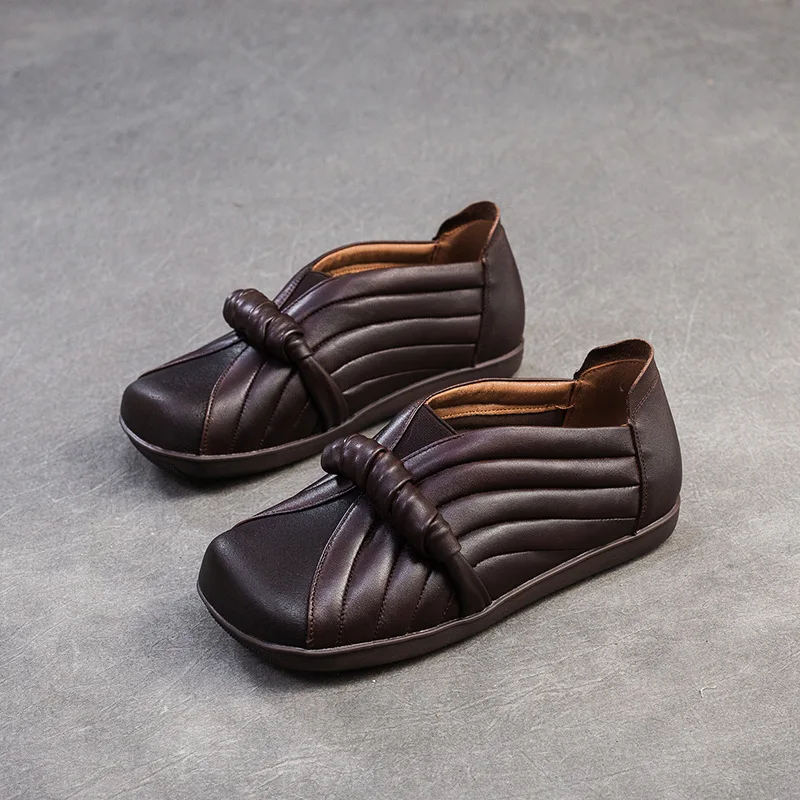 

Women's Leather Surface Slip-On Shoes Anti-Slip Soft Bottom Spring Autumn New Style Elderly People Comfortable Flat Footwear