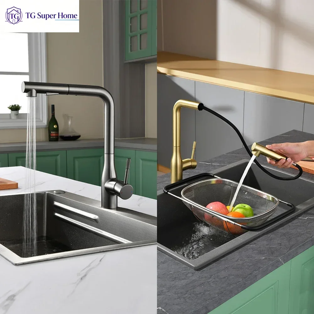 Modern High End Kitchen Faucet Pull Down Nozzle Swivel Kitchen Sink Faucets Single Hole One Handle Pull Out Sprayer Mixers Taps