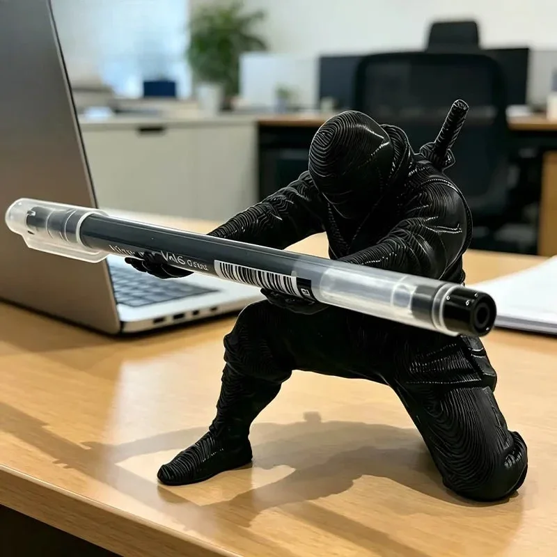 3D Printed Ninja Pen Holder Unique Desktop Art Figurine Stationery Organizer Pencil Desk Decor Craft Storage