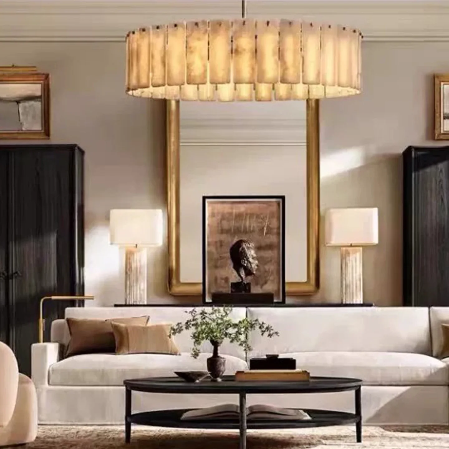 Luxury Villa Living Room Bedroom Alabaster Circle Pendant Light Apartment Dining Table Marble Pendant Lamp