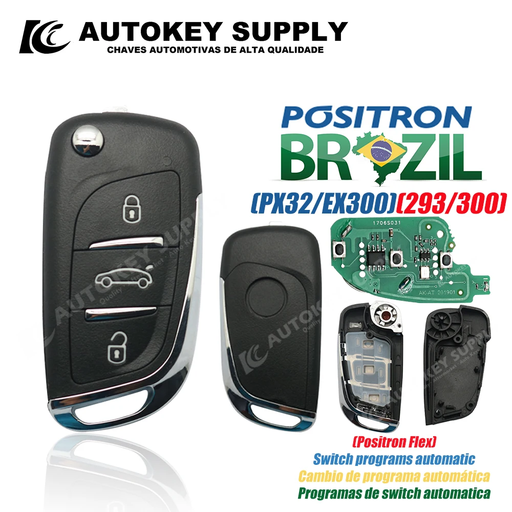 AutokeySupply AKBPCP095 Positron Flex Remote Car Key With Logo Alarm System Double Program PX32 EX300 293 330 360 For Citroen