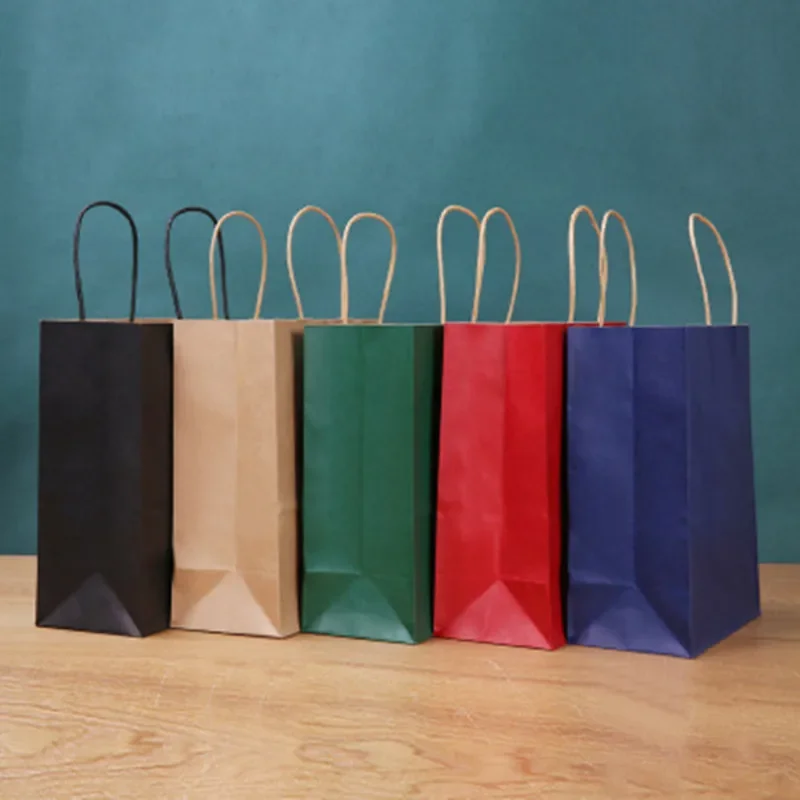 

10/20/50pcs lot color kraft paper bag with handles 21x15x8cm Festival gift bag High Quality shopping bags