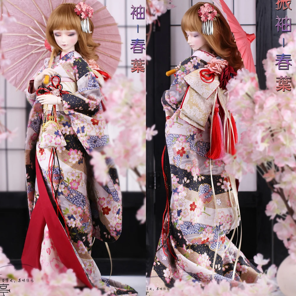 Delicate BJD doll clothes 1/6 1/4 1/3 pink Sakura Japanese style kimono DD MSD YOSD wedding yukata POPO68 Uncle ID75 accessories