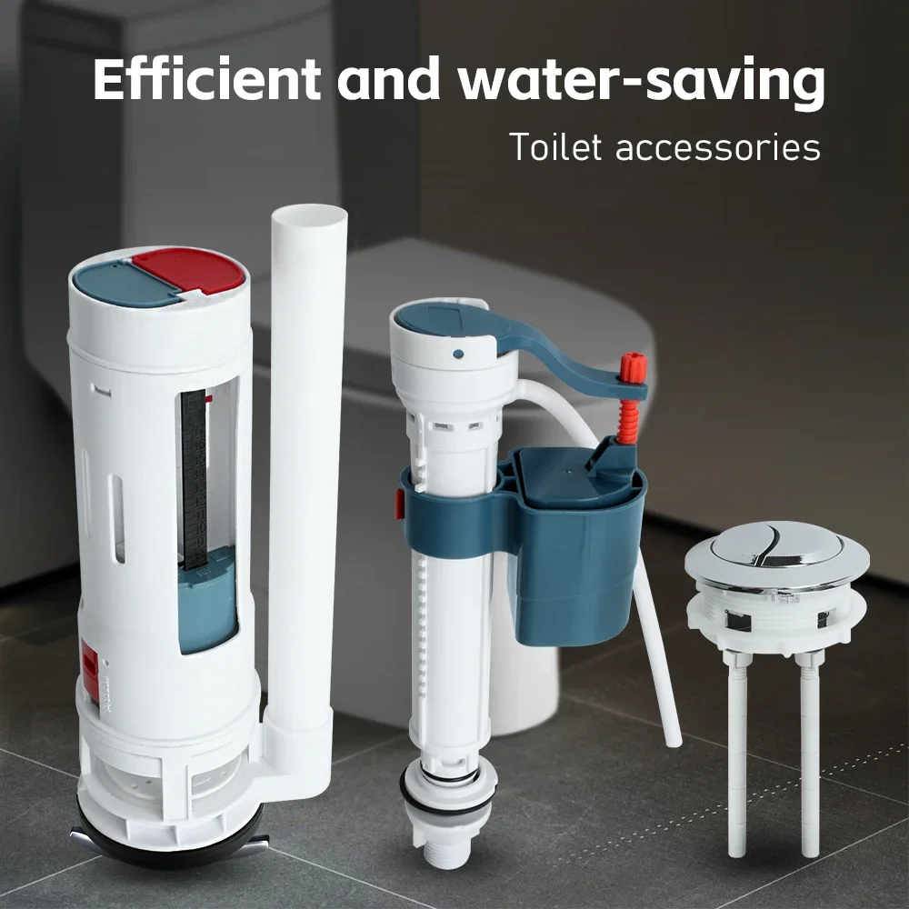 Complete Flush Toilet Repair Kit Old Inlet Outlet Valve Tank Button Fittings Spout Drain Valve for Toilet Rehabilitation