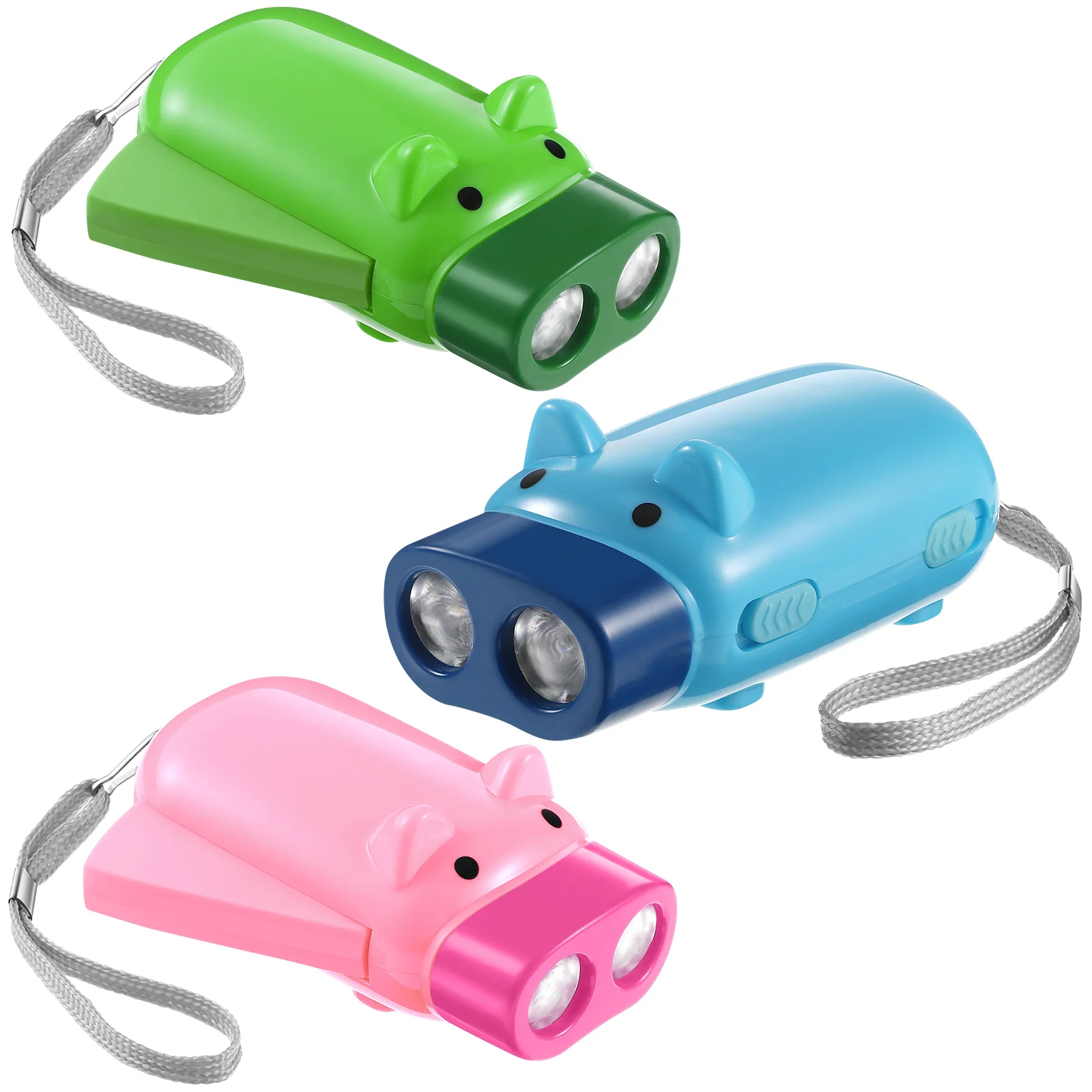 3pcs Cartoon Flashlight Pig Pattern Hand Pressing Small Portable Electric Torch Lightweight Wear Resistant For Outdoor Indoor