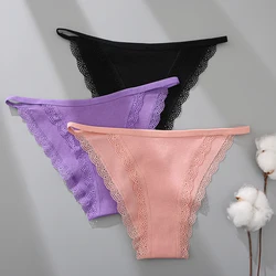 Women Cotton Panties Sexy Lace Briefs Low Rise Hollow Out Underwear Ladies Solid Color Intimates Girls Breathable Lingerie 2022