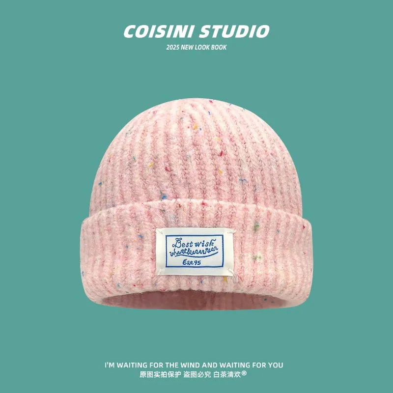 

Корейские Ins модные разноцветные вязаные шапки для женщин, осенне-зимняя повседневная теплая защита ушей, универсальный милый пуловер, шапка