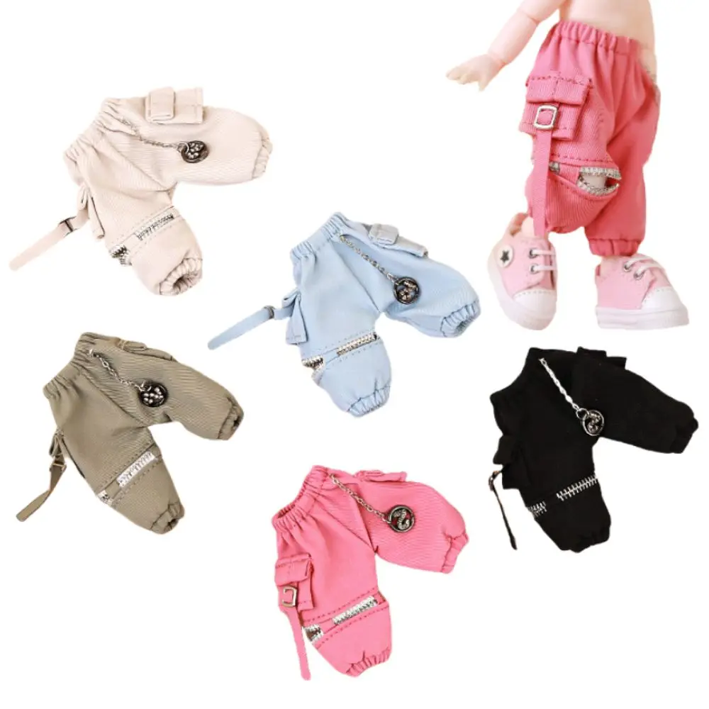 

With Pockets OB11 Trousers Chain Overalls Doll Outfit Doll Cargo Pants Elastic Waist Handmade Obitsu 11 Clothes DIY Toy
