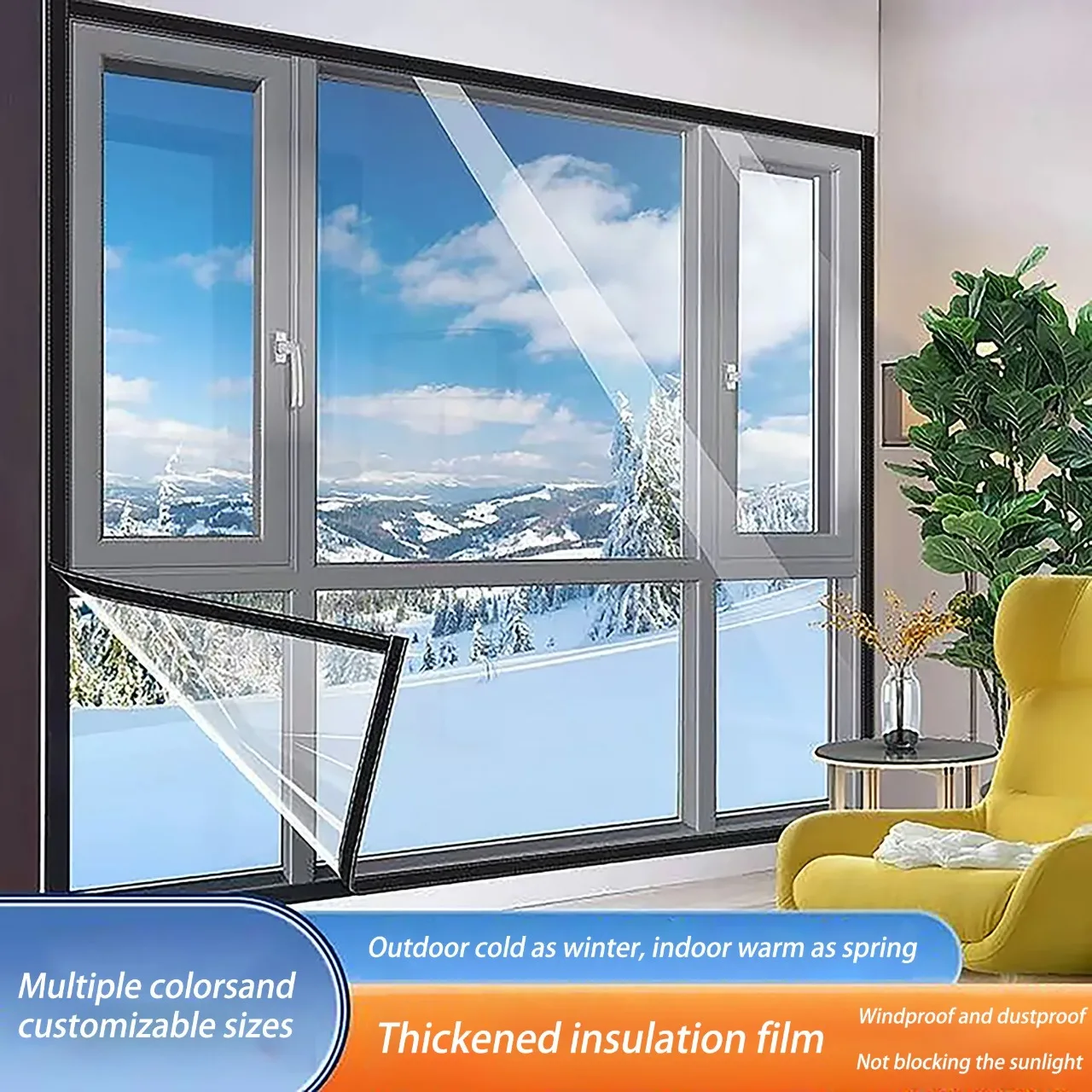 Fenster-Isolierfolie, Winterfeste Windschutz- und Wärmefolie für Innenräume, Energiesparende Transparente Folie, Fenster- und Türvorhang