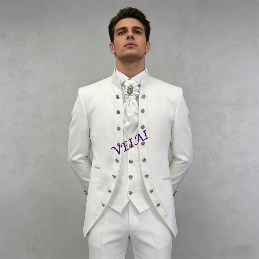 Affrica Style Men's 3-Piece Formal Suit Set Tailored Fit Jacket Vest Pants Wedding Attire for Groom Bestman