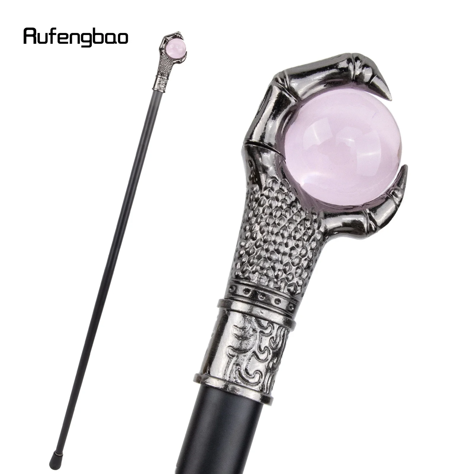 

Dragon Claw Grasp Pink Glass Ball Silver Single Joint Walking Stick Decorative Party Fashionable Cane Halloween Crosier 93cm