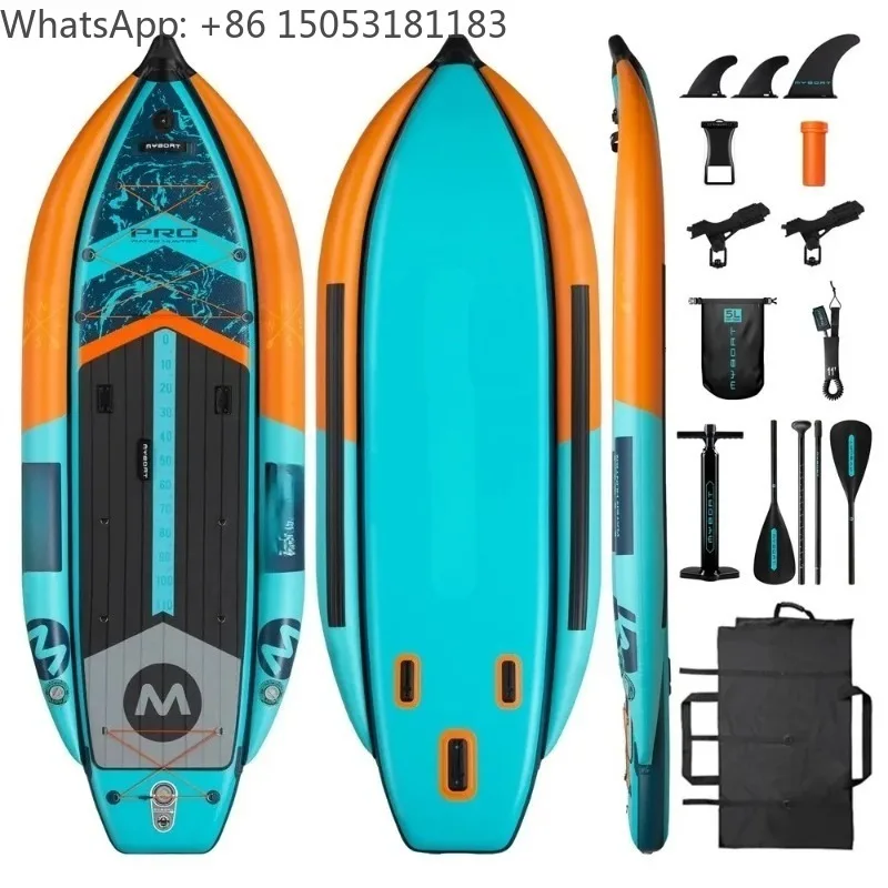 335x120x15cm Waterproof Inflatable Fishing SUP Paddle Board, Pontoon Design Aquatic Surfing Boat with Complete Accessories