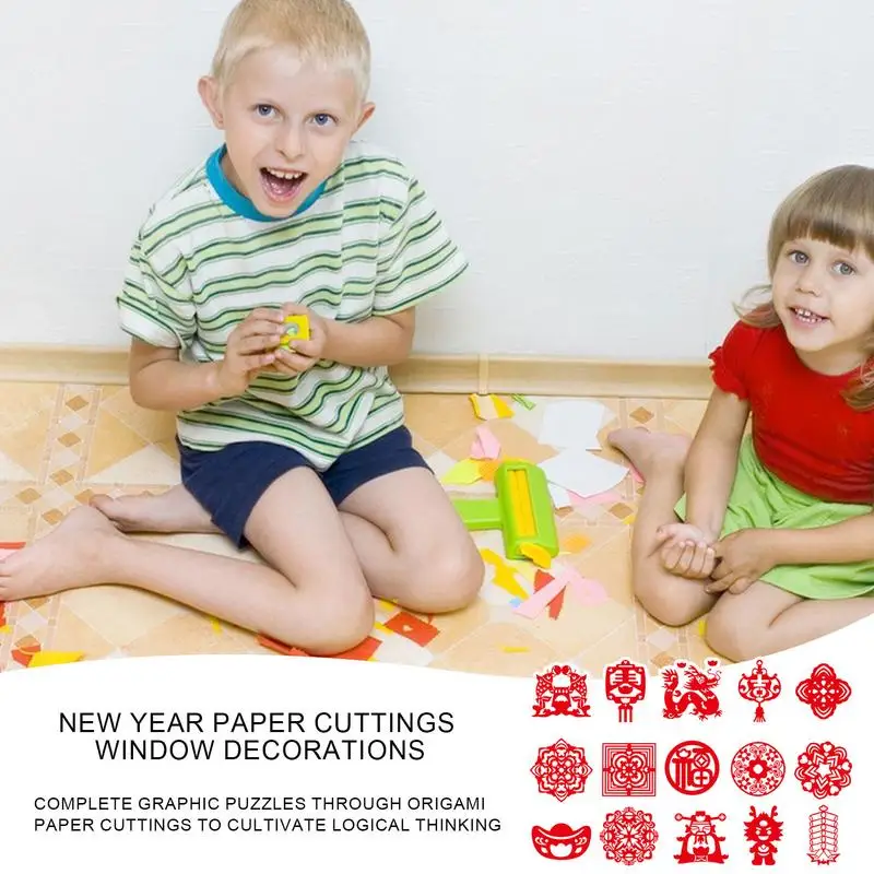 Chinese New Year Paper Cutting Kit Spring Festival Paper-Cut Kit Early Learning Chinese Paper Cutting Toy Festive Spring Decor