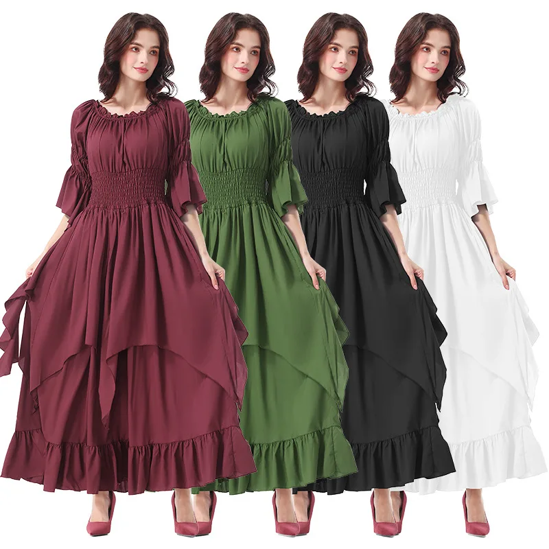 

Woman Retro Medieval Renaissance Court Cosplay Costume Victoria Palace Long Sleeved Dress Costumes Party Dress