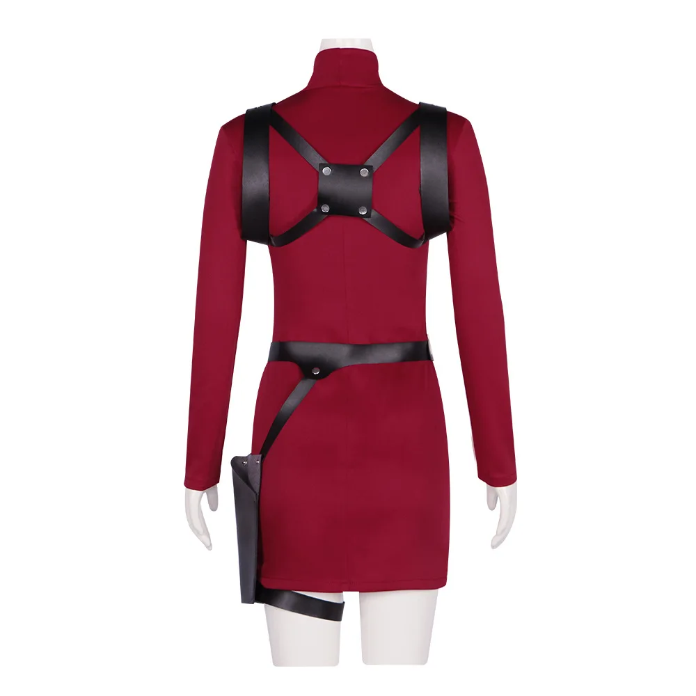 Picture 6: Female Resident 4 Ada Wong Cosplay Costume Red Dress Tight Cheongsam Dress Women's Halloween Carnival Party Carnival Clothing