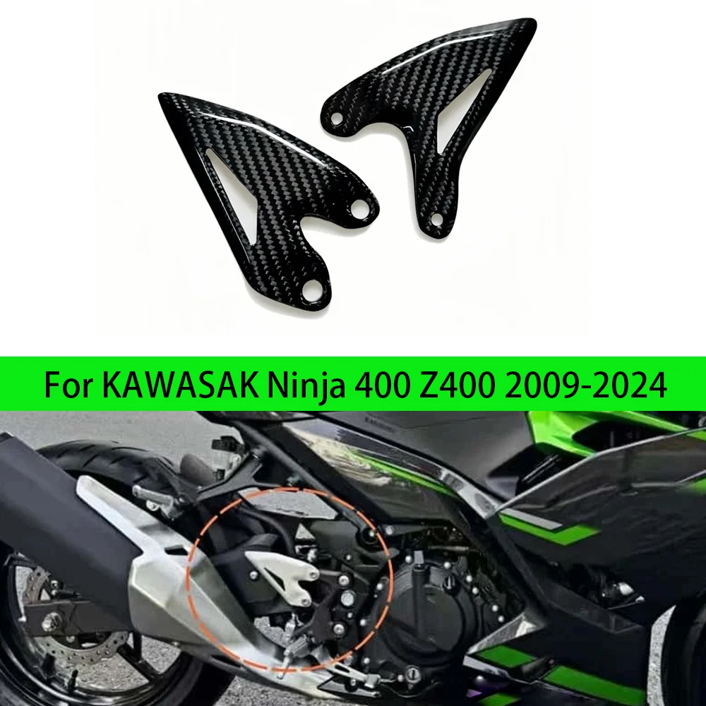 

100％ Carbon Fiber Motorcycle FootPeg Footrest Set Heel Plates Guard Protector Accessories For Kawasaki Ninja 400 Z400 2019-2024