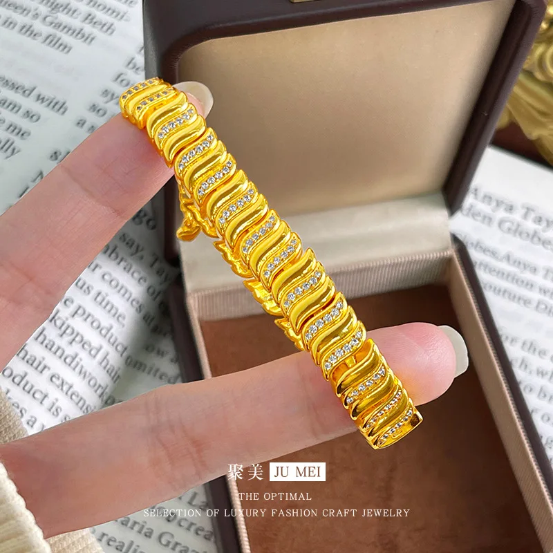 Luxury 24K 9999 Pure Gold real gold Vintage Design Sense Drill Caterpillar Women's Bracelet
