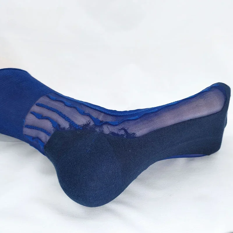 3 Pairs Men Socks Nylon Jacquard Comfortable Summer Ultra Thin Transparent Classic Black Business Dress Socks Men Mid Tube Socks