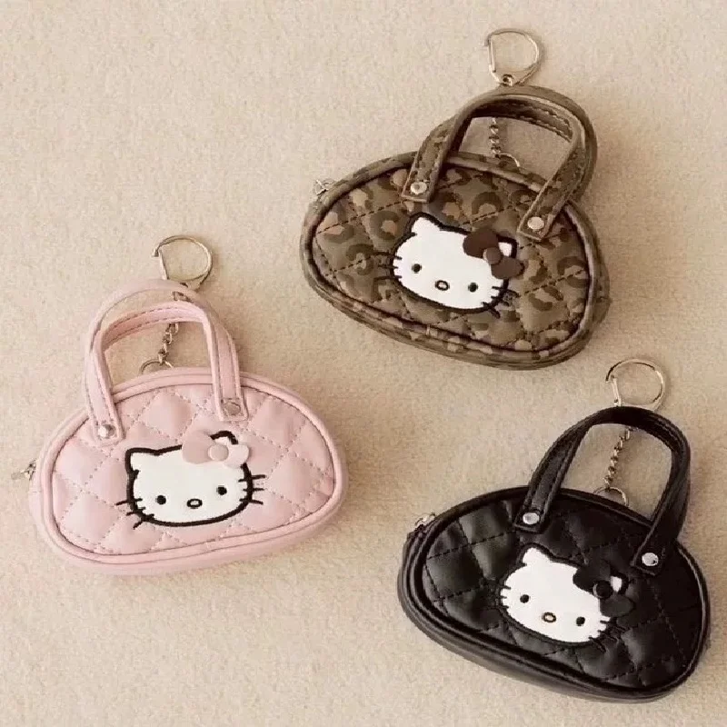 

Sanrio Hello Kitty Argyle Leopard Print Fashion Coin Purse Small Canvas Coin Wallet Girls Earphone Key Storage Bag Zipper Pouch