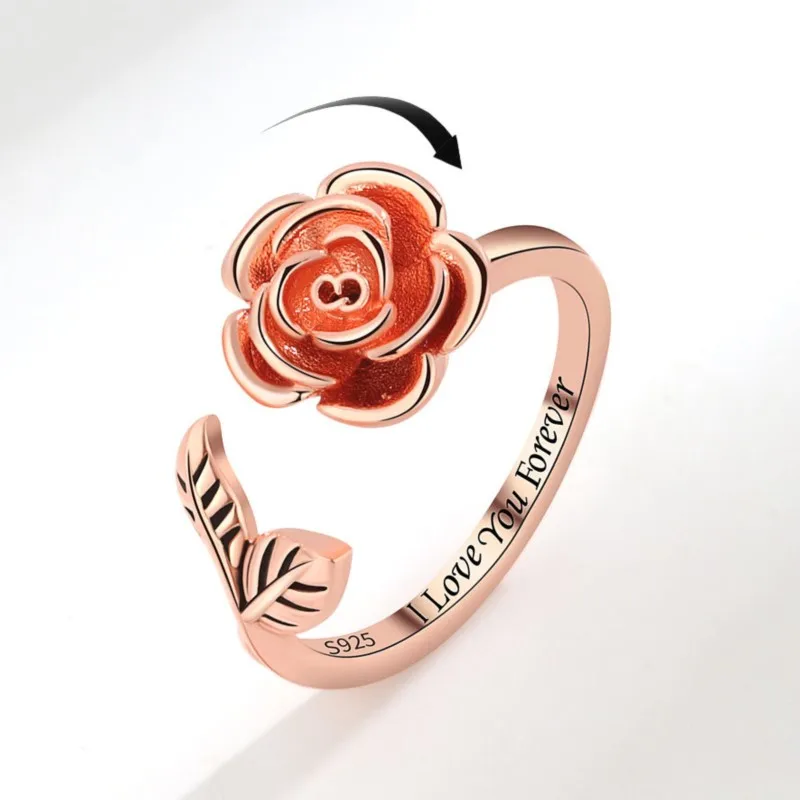 Sam Panda 925 Sterling Silver Rose Rotate Rings For Women Luxury Valentine's Day Gift Relieve Stress Ring Jewelry Wholesale