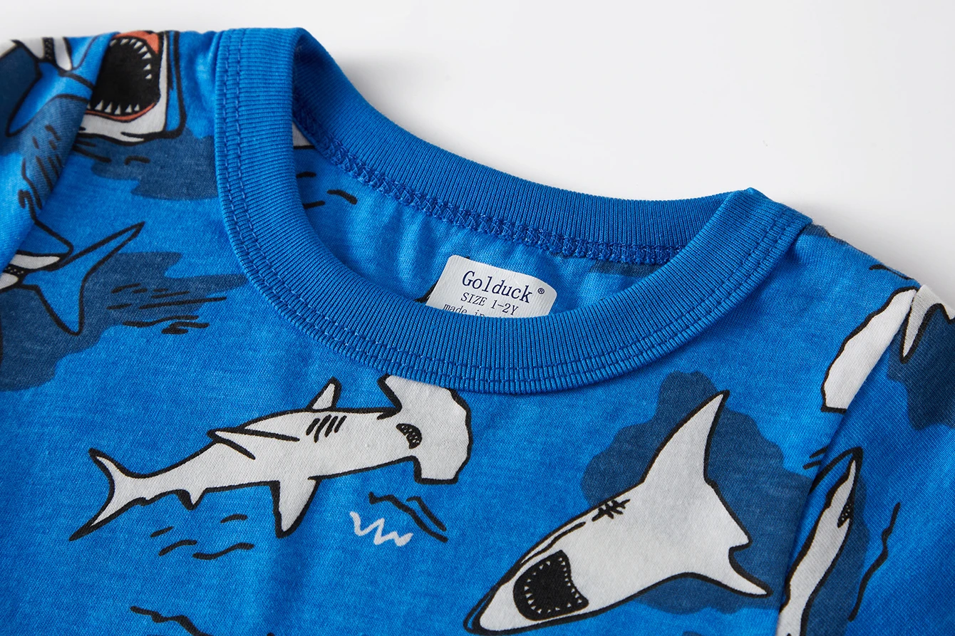 Jungen-Pyjama-Set aus 100 % Baumwolle, Cartoon-Haifisch, voll bedruckt, leicht, atmungsaktiv, Sommer-Pyjama-Shorts-Set für Kleinkinder von 1–8 Jahren – Detail 8
