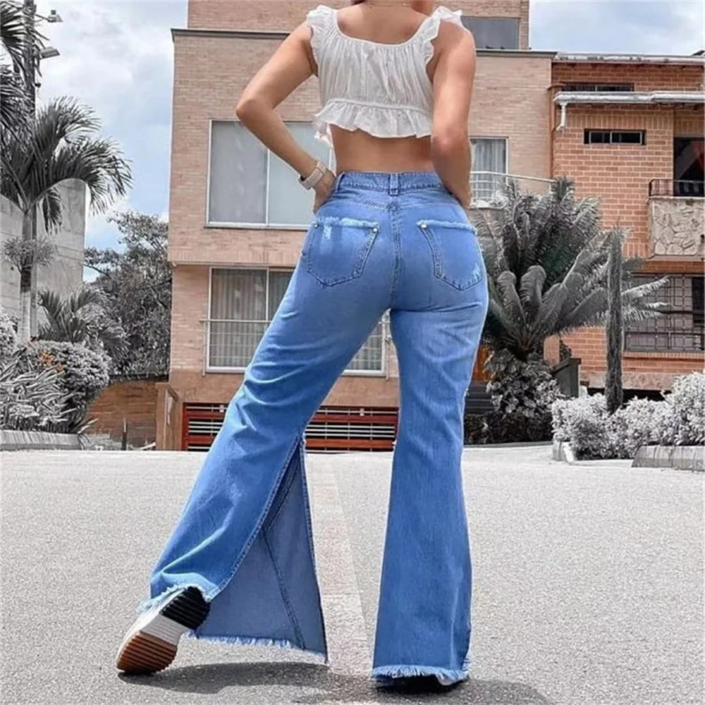 Celana Lebar Celana Koboi untuk Pakaian Wanita Jeans Y2k Pakaian Wanita 2022 Jeans Pinggang Tinggi Wanita 90S Pakaian Mode Harajuku