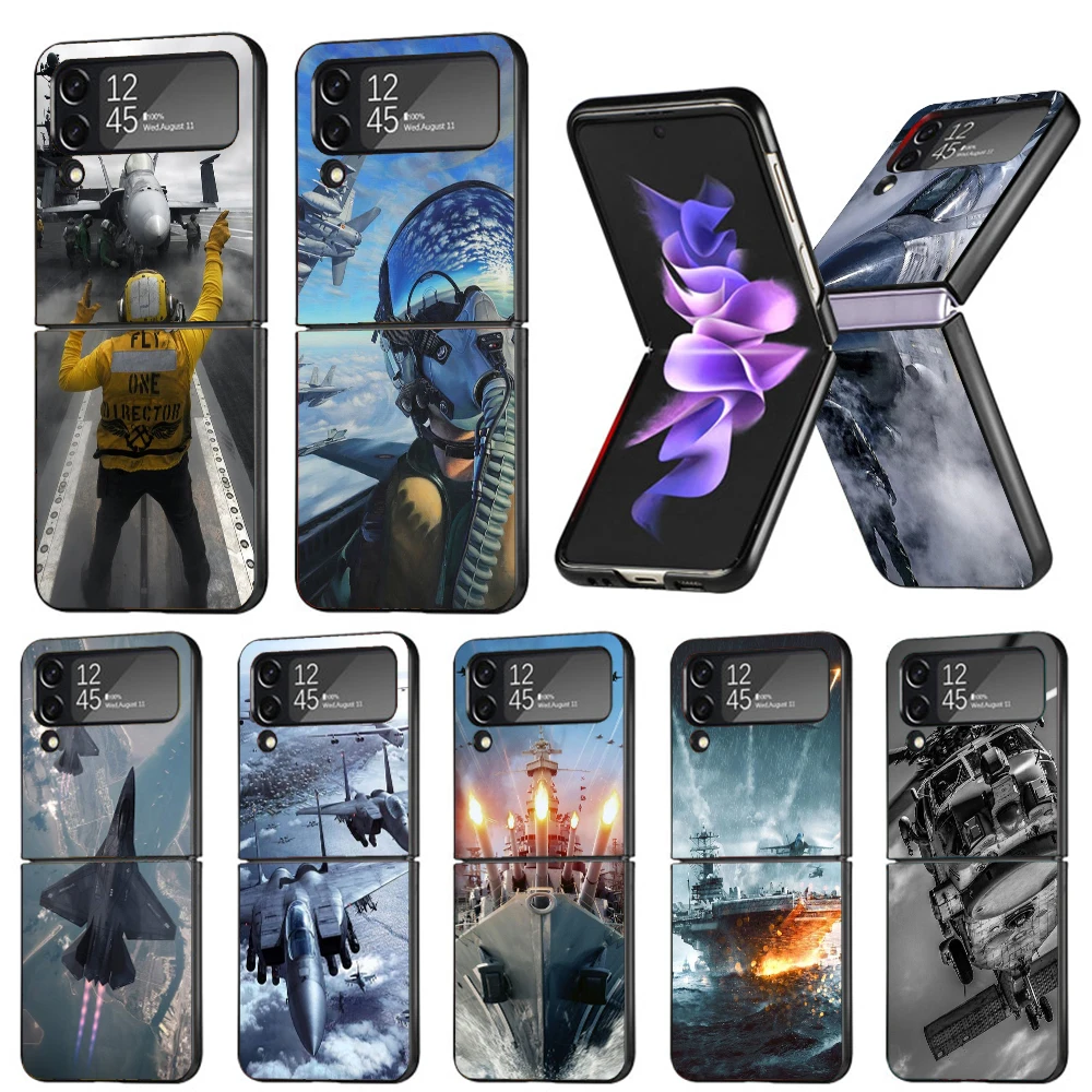 Military Aircraft Warship Fighter Phone Case For Samsung Galaxy Z Flip6 5G Flip5 Flip4 Flip3 ZFlip 6 3 4 5 Hard PC shockproof Ba