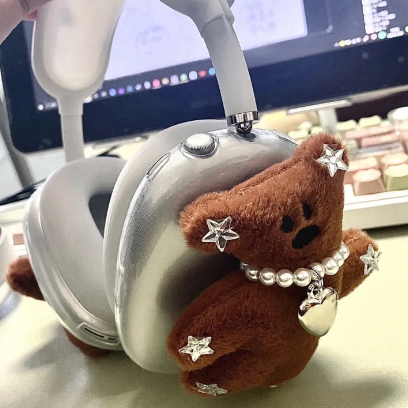 Urso de pelúcia airpods max caso feijão pérola bonito transparente casca macia fone de ouvido caso para presentes adorável estrela urso proteger fone de ouvido