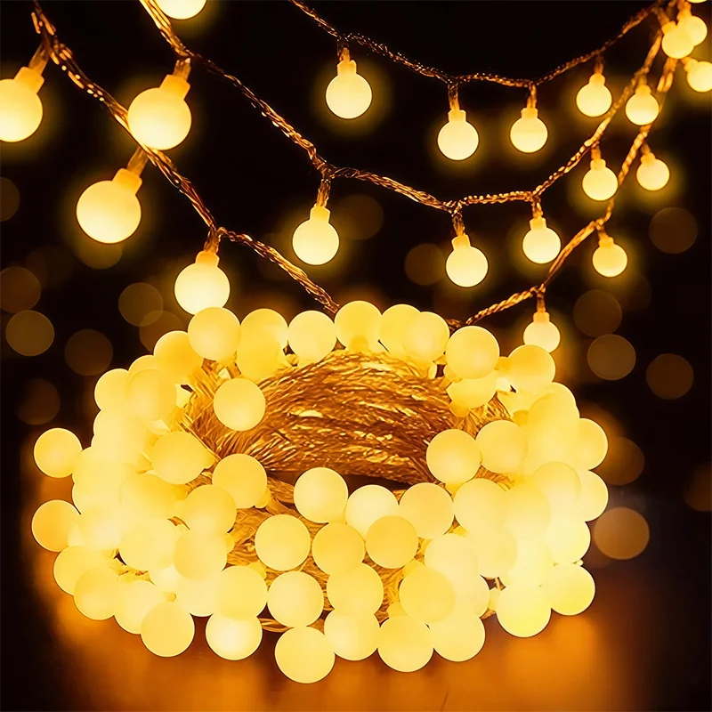 Indoor White Ball String Lights USB/Battery Box Warm White White Multicolor 1.5M10LED-12M100LED for Bedroom Holiday Party Decor