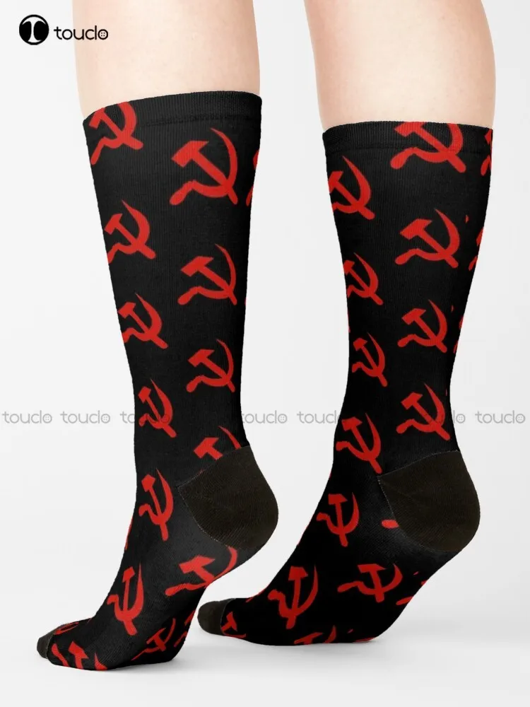 Communist Socks Red Hammer And Sickle Communism Socks Mens White Socks Funny Art Harajuku Streetwear Colorful Cartoon Socks Gift