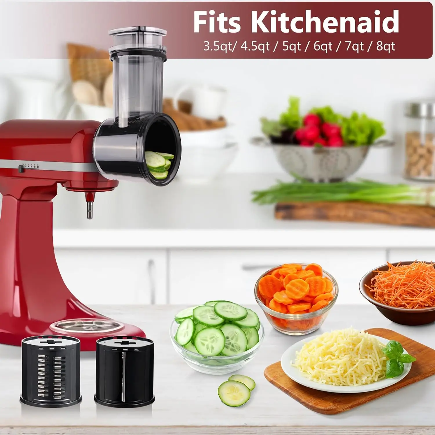 Slicer Shredder Attachment for KitchenAid Stand Mixer with 5 Blades, Cheese Grater Attachment, Fresh Prep Slicer, Bigger Vegetab