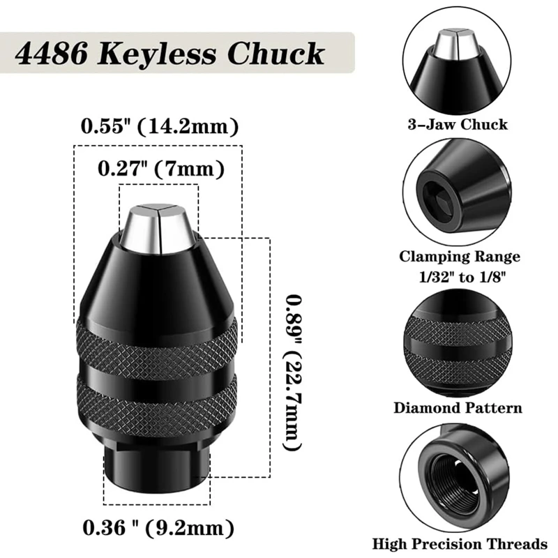 T61C_Drill Chuck Collet Set, 4486 Keyless Quick Change Chuck Rotary Tool