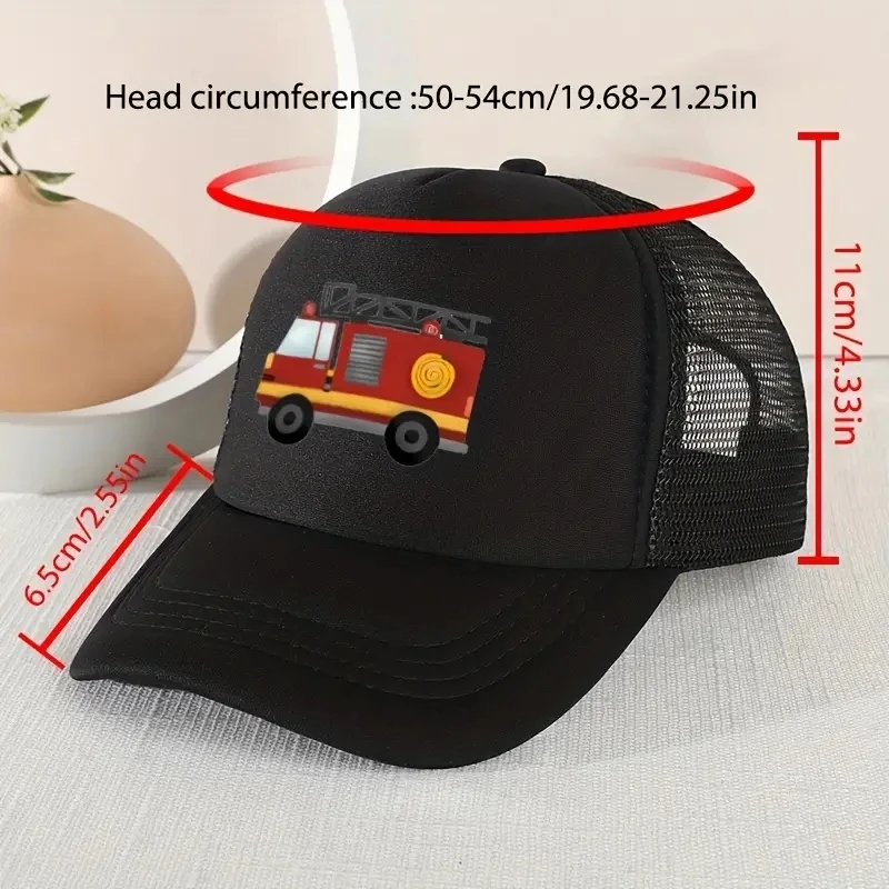 Casual Trendy Fire Truck Mesh Stitching Cap, Sun Protection Comfortable Breathable Cap For Summer Holiday Outdoor Traveling Boys