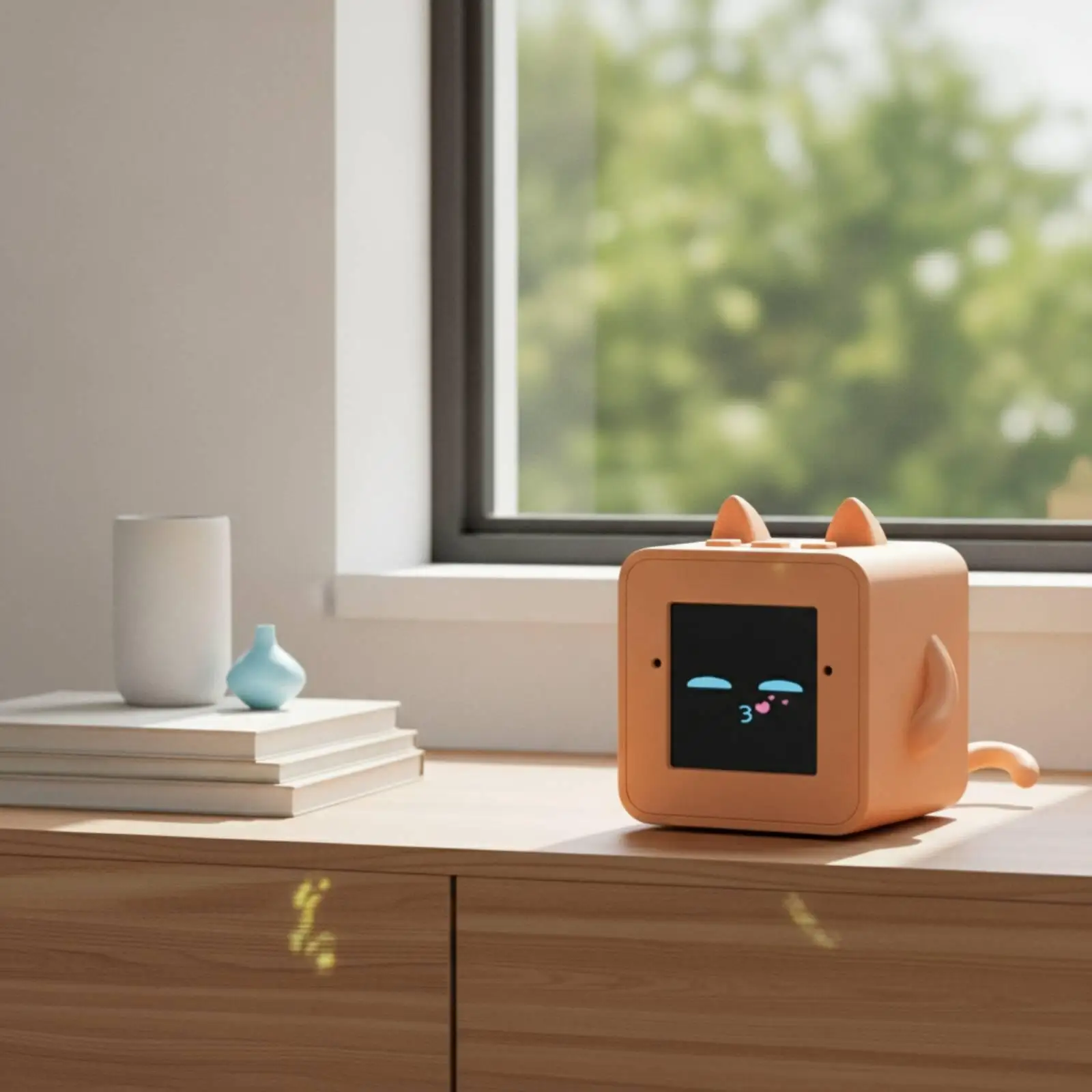 Desktop AI Companion with Moving Mood Screen and Small Ears for Office Shelf Accent