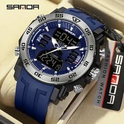 SANDA Top Men Quartz Watches Sport Waterproof Military Watch Wristwatch for Male Big Dial LED Digital Clock Relogios Masculino