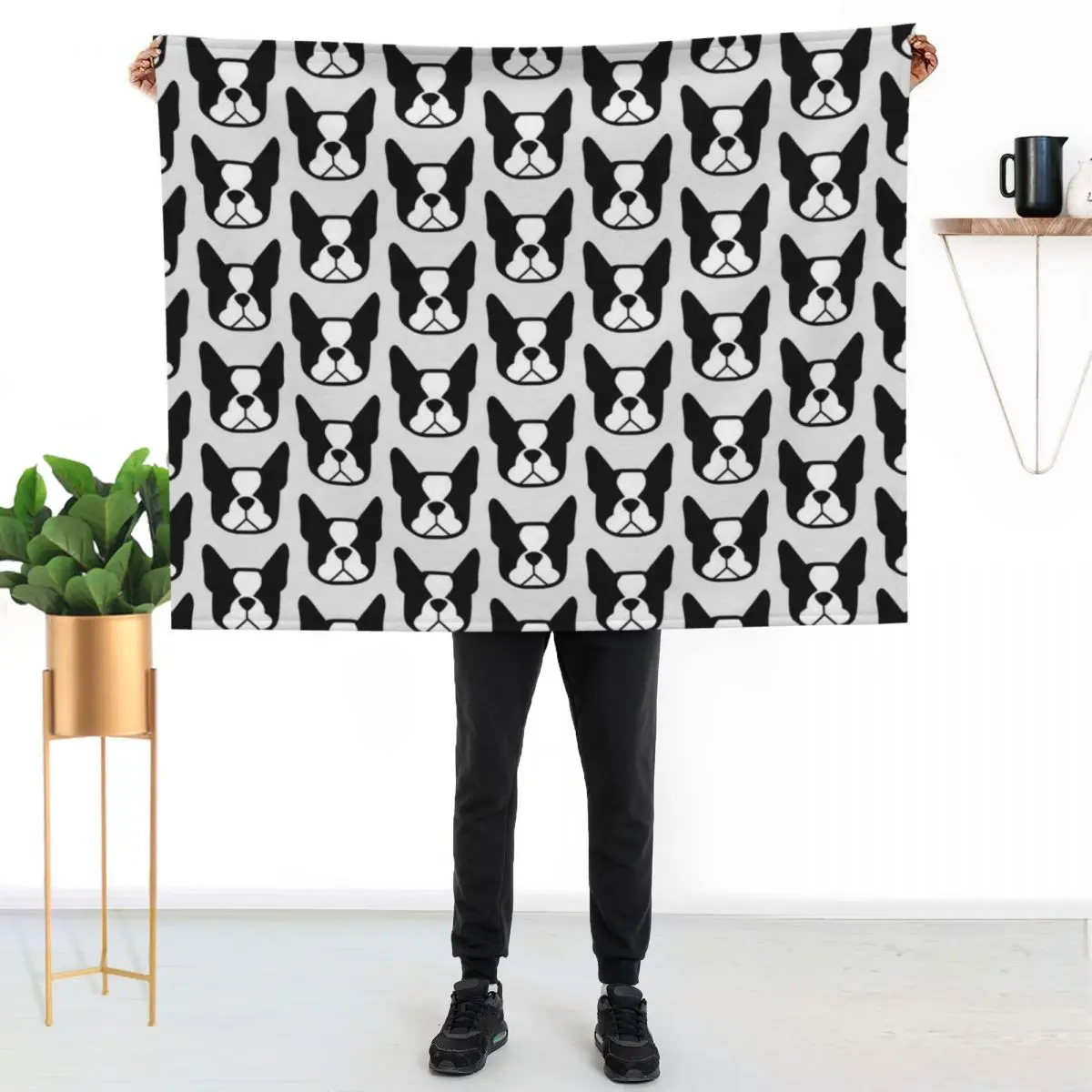 

Boston Terrier face in black and white - bold Boston silhouette - copyright Smooshface United - Boston Terrier gif Throw Blanket